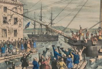 Destruction of tea at Boston Harbor Library of Congress
